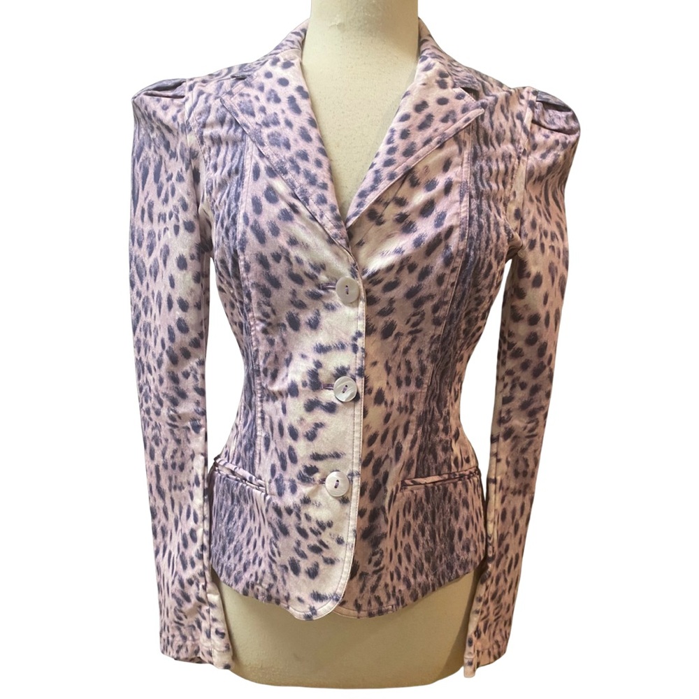 ROBERTO CAVALLI Jacket Italy Lavender Black Animal Print  M/L NEW